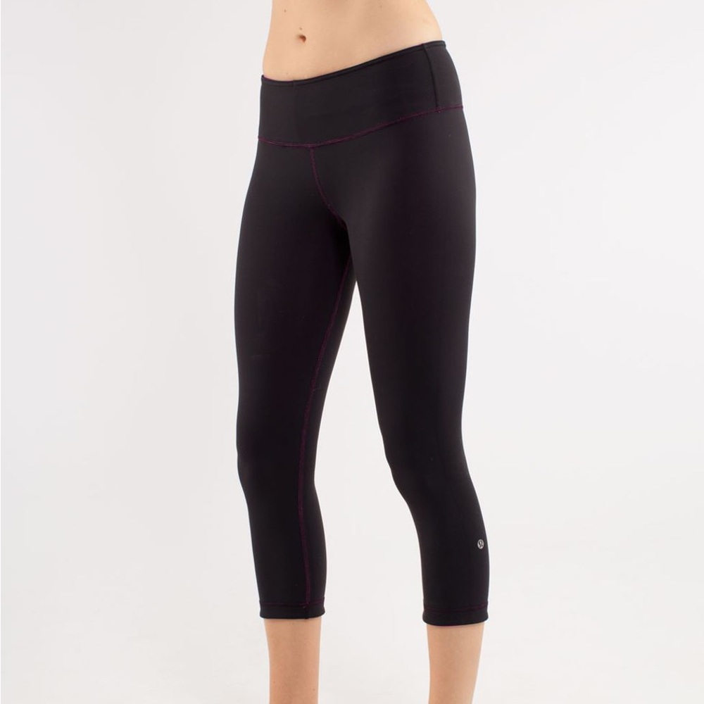 Lululemon Wunder Under HR Crop 22'' Yoga Pant Black Purple Reversible Leggings 4